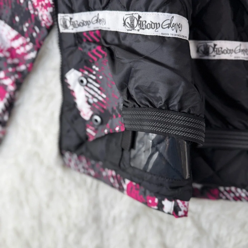 Vintage Body Glove Girls 14 Ski Coat Pink Black Faux Fur Hood Winter‎ Jacket